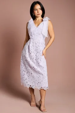 Robe Mi-Longue en Dentelle d'Organza avec Nœud à l'Épaule - Petite Taille