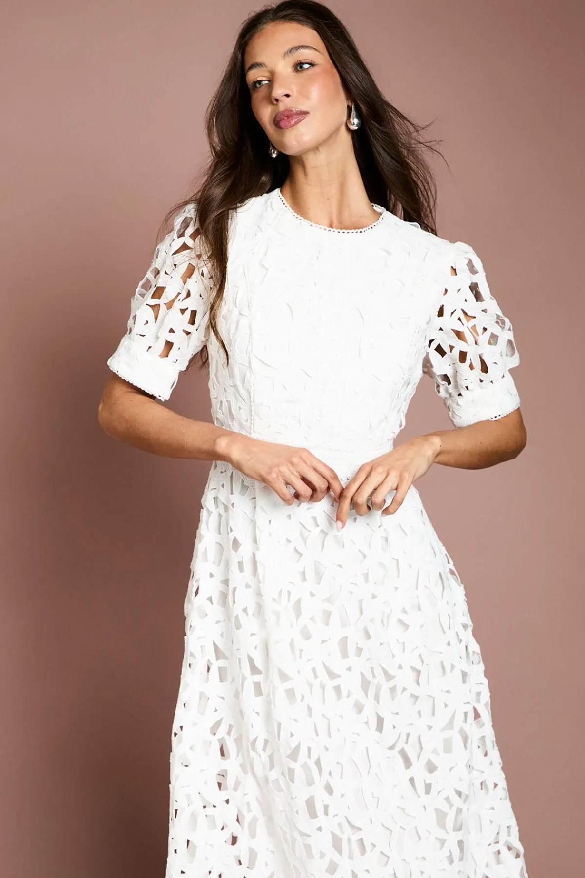 Coast Robe Mi-Longue en Dentelle à Manches Courtes<Femme Robes Mi-Longues|Satin Et Dentelle