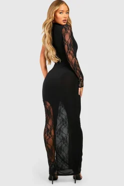Robe mi-longue en dentelle à une épaule