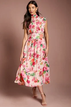 Coast Robe Mi-longue en Georgette Imprimée avec Détails Froncés<Femme Toutes Les Robes|Robes Mi-Longues