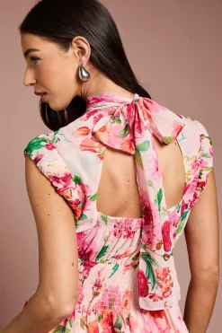 Coast Robe Mi-longue en Georgette Imprimée avec Détails Froncés<Femme Toutes Les Robes|Robes Mi-Longues