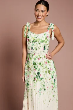 Robe Mi-Longue en Georgette Plissée Imprimée