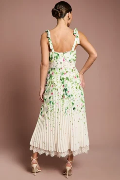 Robe Mi-Longue en Georgette Plissée Imprimée