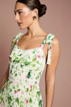 Robe Mi-Longue en Georgette Plissée Imprimée
