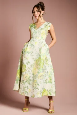 Coast Robe Mi-longue en Jacquard Fleuri<Femme Robes|Robes Mi-Longues