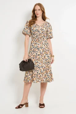 Wallis Robe Mi-longue En Jersey Abstrait À Manches Bouffantes Froncées<Femme Robes|Robes Mi-Longues