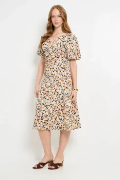 Wallis Robe Mi-longue En Jersey Abstrait À Manches Bouffantes Froncées<Femme Robes|Robes Mi-Longues
