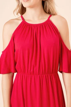 Robe Mi-Longue en Jersey à Encolure Halter et Épaules Dénudées