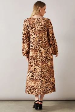 Robe Mi-Longue en Jersey à Imprimé Léopard