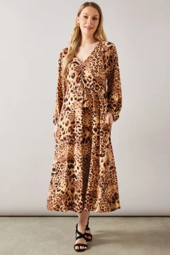 Robe Mi-Longue en Jersey à Imprimé Léopard