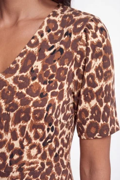 Robe Mi-longue En Jersey À Imprimé Léopard Avec Manches Bouffantes