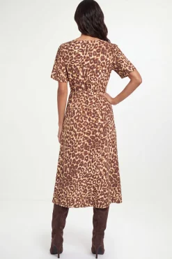 Robe Mi-longue En Jersey À Imprimé Léopard Avec Manches Bouffantes