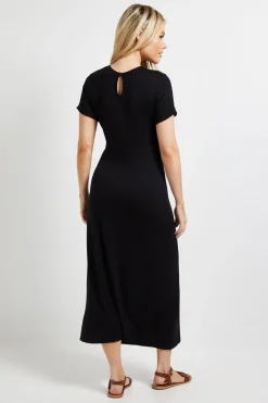 Robe Mi-longue en Jersey à Manches Courtes avec Détail Nœud