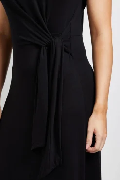 Robe Mi-longue en Jersey à Manches Courtes avec Détail Nœud