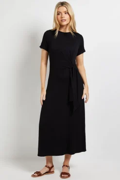 Robe Mi-longue en Jersey à Manches Courtes avec Détail Nœud