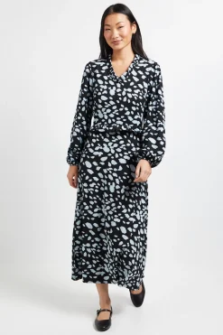 Dorothy Perkins Robe Mi-Longue en Jersey à Manches Bouffantes et Col Rond avec Volants Motif - Petite Taille<Femme Robes Mi-Longues|Robes À Manches Longues