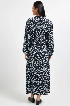 Dorothy Perkins Robe Mi-Longue en Jersey à Manches Bouffantes et Col Rond avec Volants Motif - Petite Taille<Femme Robes Mi-Longues|Robes À Manches Longues
