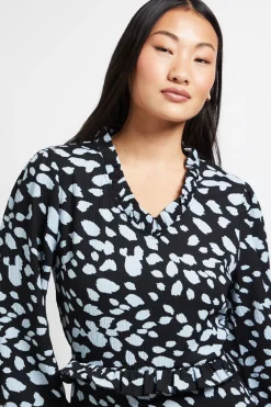 Dorothy Perkins Robe Mi-Longue en Jersey à Manches Bouffantes et Col Rond avec Volants Motif - Petite Taille<Femme Robes Mi-Longues|Robes À Manches Longues