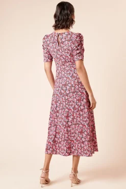 Robe Mi-Longue en Jersey à Manches Courtes avec Imprimé Floral et Détail Ajouré