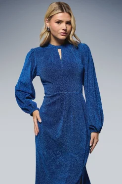 Robe Mi-Longue en Jersey Pailleté DP Luxe avec Détail Trou de Serrure