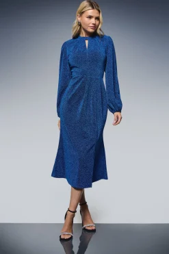 Robe Mi-Longue en Jersey Pailleté DP Luxe avec Détail Trou de Serrure
