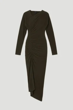 Robe Mi-longue en Jersey Texturé Brossé avec Détail Froncé