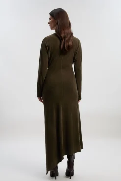 Robe Mi-longue en Jersey Texturé Brossé avec Détail Froncé