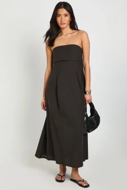 Robe Mi-longue En Lin À Dos Froncé Et Encolure Bandeau