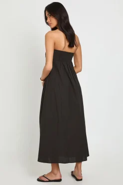 Robe Mi-longue En Lin À Dos Froncé Et Encolure Bandeau