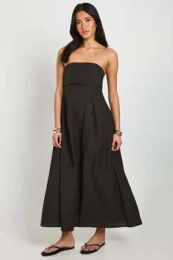 Robe Mi-longue En Lin À Dos Froncé Et Encolure Bandeau