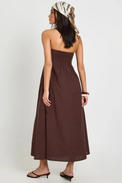 Robe Mi-longue En Lin À Dos Froncé Et Décolleté Bandeau
