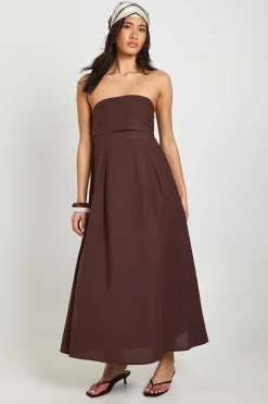 Robe Mi-longue En Lin À Dos Froncé Et Décolleté Bandeau