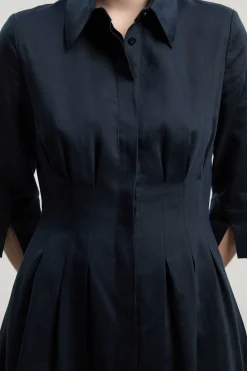 Robe Mi-Longue en Lin Taillée avec Pinces à la Taille