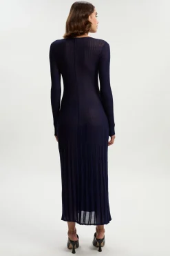 Robe Mi-Longue en Maille Côtelée Transparente Fluide