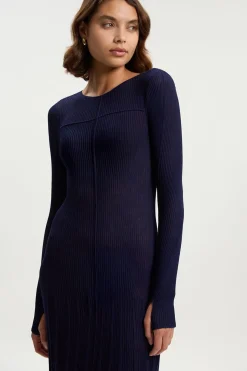 Robe Mi-Longue en Maille Côtelée Transparente Fluide