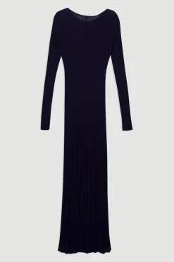 Robe Mi-Longue en Maille Côtelée Transparente Fluide