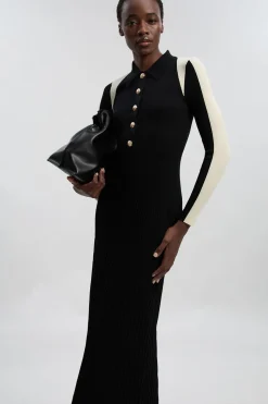 KarenMillen Robe Mi-Longue en Maille Côtelée à Blocs de Couleur Style Militaire<Femme Pulls Et Gilets|Toutes Les Mailles