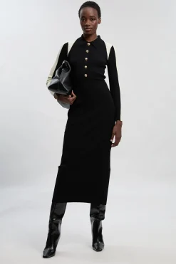 KarenMillen Robe Mi-Longue en Maille Côtelée à Blocs de Couleur Style Militaire<Femme Pulls Et Gilets|Toutes Les Mailles