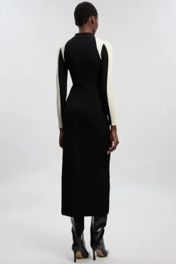KarenMillen Robe Mi-Longue en Maille Côtelée à Blocs de Couleur Style Militaire<Femme Pulls Et Gilets|Toutes Les Mailles
