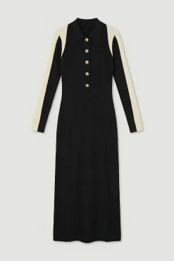 KarenMillen Robe Mi-Longue en Maille Côtelée à Blocs de Couleur Style Militaire<Femme Pulls Et Gilets|Toutes Les Mailles