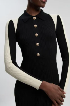 KarenMillen Robe Mi-Longue en Maille Côtelée à Blocs de Couleur Style Militaire<Femme Pulls Et Gilets|Toutes Les Mailles