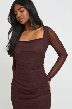 Robe Mi-longue En Maille Froncée À Encolure Carrée
