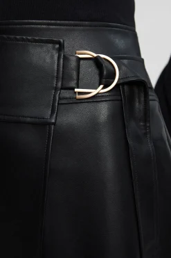 KarenMillen Robe Mi-Longue en Maille Plissée avec Détails d'Onglets en synthétiquecuir - Coupe Petite Taille<Femme Toutes Les Robes|Robes Mi-Longues