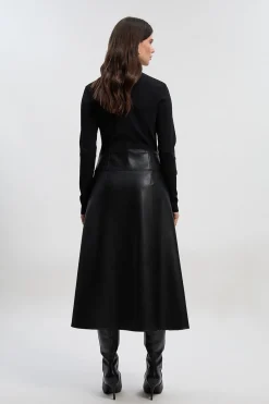 KarenMillen Robe Mi-Longue en Maille Plissée avec Détails d'Onglets en synthétiquecuir - Coupe Petite Taille<Femme Toutes Les Robes|Robes Mi-Longues