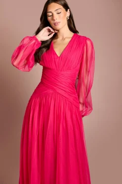 Coast Robe Mi-longue En Maille Plissée<Femme Robes À Manches Longues|Robes