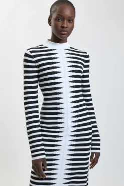KarenMillen Robe Mi-longue En Maille Viscose À Motifs Géométriques Texturés<Femme Robes Mi-Longues|Robes À Manches Longues