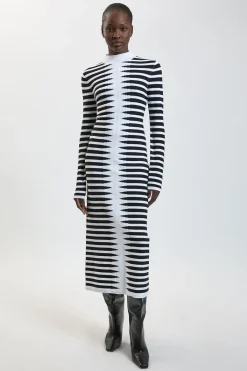 KarenMillen Robe Mi-longue En Maille Viscose À Motifs Géométriques Texturés<Femme Robes Mi-Longues|Robes À Manches Longues