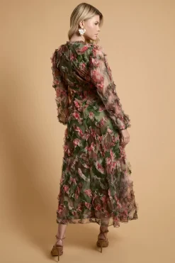 Robe Mi-longue En Mesh Imprimé À Manches Longues