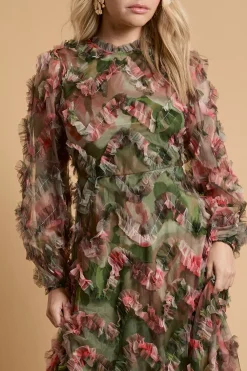 Robe Mi-longue En Mesh Imprimé À Manches Longues
