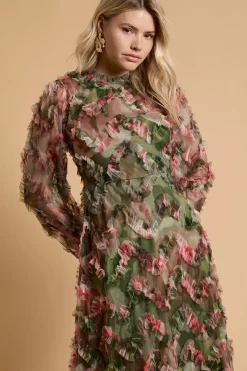 Robe Mi-longue En Mesh Imprimé À Manches Longues